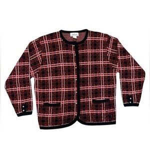 Worthington Vintage Plaid Cardigan With Gold Buttons and Shoulder Pads